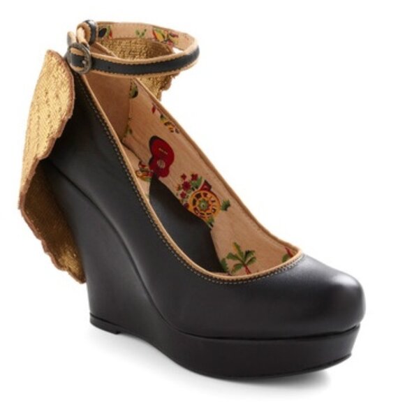 Miss L Fire Rio Black Platform Shoes Modcloth ""Angelic Houston" Wedge - Picture 1 of 2